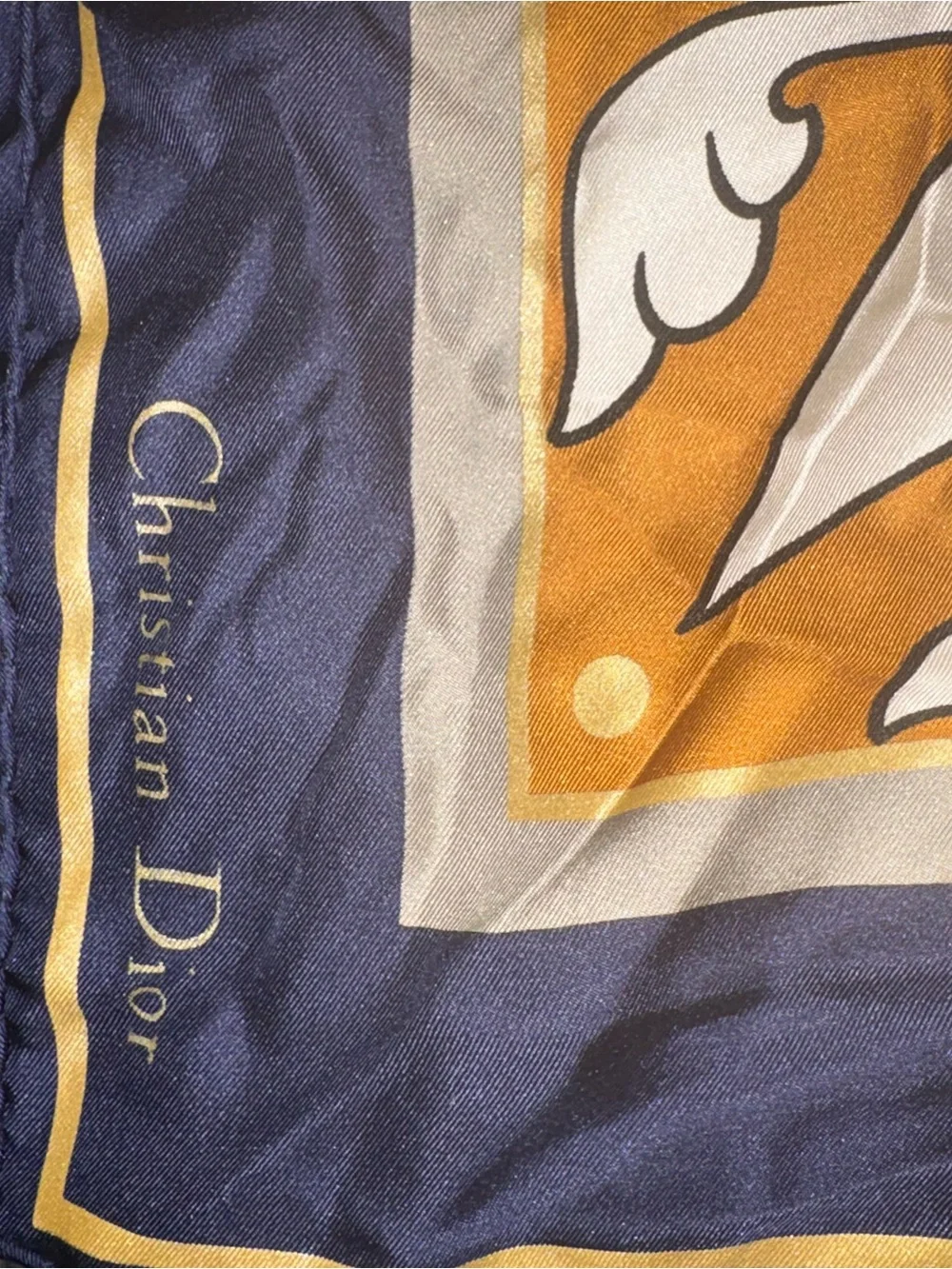 Dior Navy, Gold & Multicolor Printed Silk Square Scarf